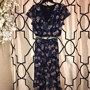 Floral shorts with open front skirt and crop top